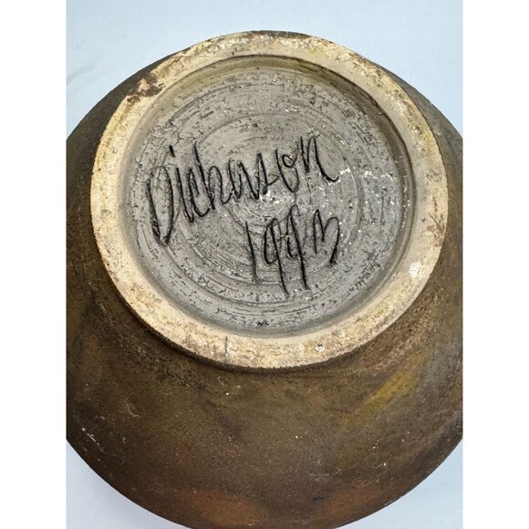 Signed Raku Tribal Pottery Sculpture Jar Spear & Fish Motif By Dickason 1993 - Picture 5 of 13